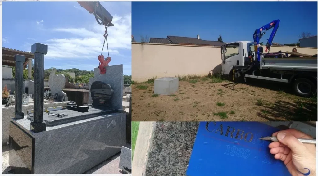 Travaux de maçonnerie, terrassement et pose de caveau funéraire.